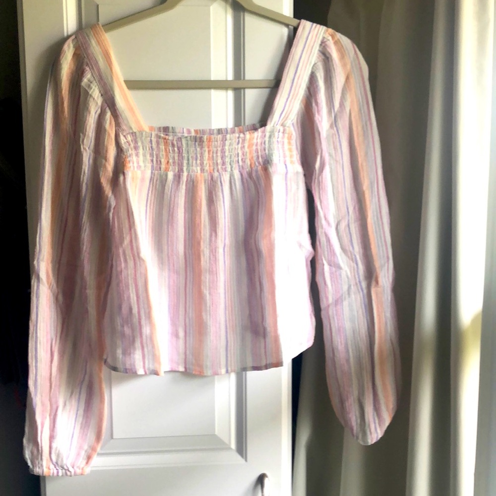 Cotton Gauze Square Neck Smocked Blouse